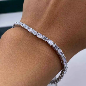 Pulsera de tenis de moissanita de lujo con corte mixto, tono oro blanco, elegante y brillante, joya llamativa, regalo para mujer - Product Image 1