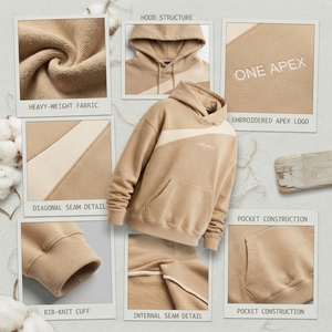 Sudadera con Capucha para Hombre, Color Beige Crema con Rayas, de Algodón y Felpa, con Logotipo Personalizado, Estilo Urbano, Informal, para Invierno - Product Image 4
