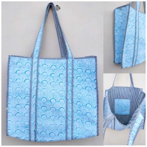 Sac fourre-tout matelassé en coton indien imprimé au bloc, fait main, de haute qualité, style bohème, motif floral, sac à bandoulière ouvert pour femme, multicolore - Product Image 3