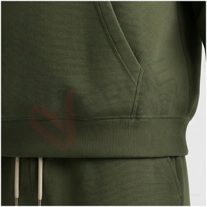 Conjunto Deportivo Unisex con Capucha Color Verde Oliva, Manga Larga, Color Sólido, Informal, Transpirable, Algodón de Peso Medio, Ropa de Otoño, Corte Regular - Product Image 5