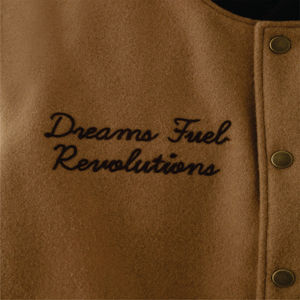 Chaqueta Varsity para Hombre, Cuero PU, Letra R Bordada en la Parte Delantera, Color Marrón, Estilo Preppy Otoñal, Corte Regular - Product Image 6