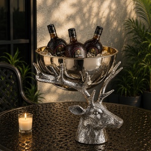 Large Luxury Stainless Steel Beer Ice Bucket with Stand Handles Striped Pattern <b>Portable</b> for Garden Party Restaurant <b>Bar</b> Use - Product Image 3