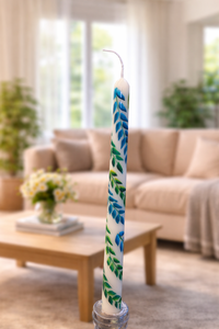 Vela Cónica de Parafina Hecha a Mano con Diseño Botánico de Hojas Azules y Verdes para Decoración del Hogar y San Valentín - Product Image 3