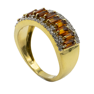Anillo de banda ancha de lujo en plata de ley 925 chapado en oro con piedra de citrino marrón tallada en baguette para mujer - Product Image 3