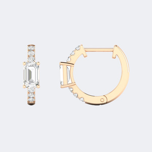 Boucles d'oreilles créoles solitaires Huggie avec émeraude ronde de 0,70 carat, sertie pavé et à griffes - Product Image 1