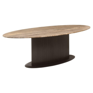 Table à manger ovale moderne en bois avec base en métal, design minimaliste, meubles de maison stables, 6 places - Product Image 1