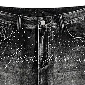 Shorts en jean pour hommes style urbain avec strass, coupe ample, en coton respirant, décontractés pour l'été, tailles personnalisées - Product Image 2