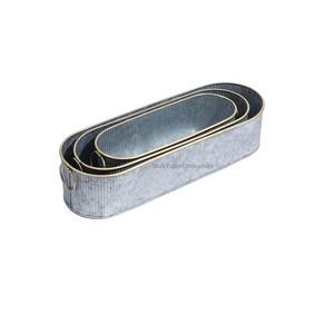 Set Of 3 Galvanized <b>Metal</b> Flower <b>Planter</b> Oval Shape for Home <b>Outdoor</b> And Garden Decorative <b>Planter</b> Handicrafts - Product Image 1