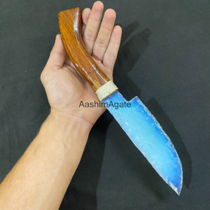 Couteau artisanal AashimAgate en opalite avec manche en bois, sculpture d'art de collection - Product Image 5