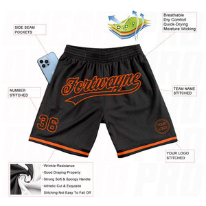 Custom Black Orange Authentic Throwback Basketball Shorts <b>No</b> <b>Logo</b> Premium Breathable Mesh Athletic Shorts for Men Women Youth - Product Image 2