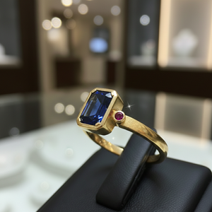 Anillo de diseñador con gema de corte octogonal y acento redondo rojo, plata de ley 925, chapado en oro de 18 quilates, anillo para fiesta, talla 6 de EE. UU. - Product Image 3