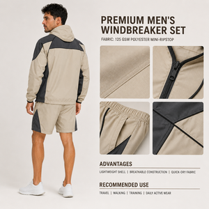 Ensemble survêtement homme coupe-vent et short respirant à séchage rapide en nylon, personnalisable en gros, direct usine - Product Image 6