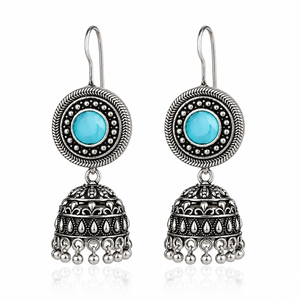 Wholesale Brass Zinc Alloy <b>Silver</b> Plated Blue Stone Imitation Pearl Bezel Setting <b>Chandelier</b> Earrings Handmade Dangle Bohemia - Product Image 1