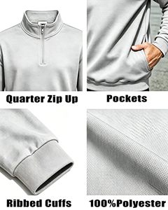 Wholesale Custom Logo 1/4 Zip Pullover Men Sweatshirt Embroidered Half Zip Hoodie Fleece Casual Quarter Zip Plain Sweatshirt - Product Image 6