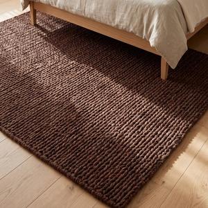 Textured Dark Brown Solid Color Wool Area <b>Rug</b>, Handcrafted Loop Pile, <b>Rustic</b> Modern Decorative Design for Living Room Bedroom - Product Image 5