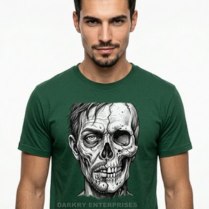 Camiseta Verde Oscuro para Hombre, Diseño Artístico Personalizado, Estampado Gráfico Retro, Camiseta de Algodón Estilo Urbano, Camiseta Informal de Alta Calidad para Hombre - Product Image 1