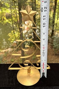Metal Christmas <b>Tree</b> Decor <b>with</b> Star Topper Tabletop Holiday Ornament Indoor Display Gold Finished Handcrafted From India - Product Image 3