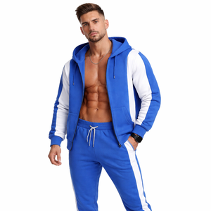 Men’s Blue White Tracksuit Set Zip Up Hoodie & Jogger Pants Gym Sportswear Casual Fitness Outfit <b>Athletic</b> Training Suit - Product Image 1