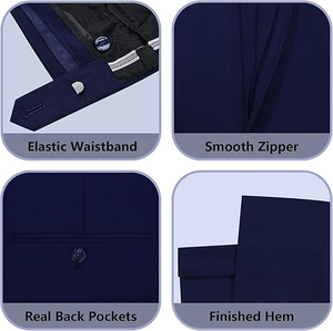 Costume d'affaires 3 pièces bleu marine pour homme avec gilet, col à revers simple, style britannique, infroissable - Product Image 3
