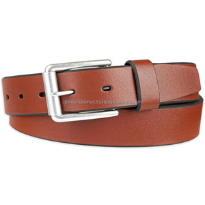 Cinturón de cuero casual para hombre, hecho a medida, color marrón canela, original, con elegante hebilla de rodillo plateada mate, unisex. - Product Image 4