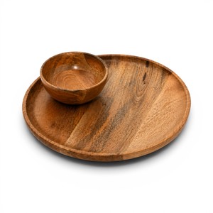Handcrafted Wooden Round Serving Tray with Bowl | Wooden Chip and Dip <b>Platter</b> Set | Round Snack Serving Plate - Product Image 3