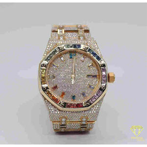 Montre Hip Hop pour Homme en Argent Sterling 925 avec Diamants Moissanite VVS et Pierres Précieuses Arc-en-ciel Serties, Personnalisable et Étincelante - Product Image 2