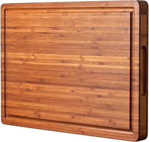 Premium Bamboo Chopping Board Juice Groove Side Handle Rectangle <b>Shape</b> 2.5 cm Thick Dishwasher Safe for Kitchen Restaurant Use - Product Image 1