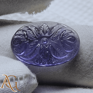 Iolite naturelle taillée en intaglio, camée sculptée, pierre précieuse en vrac, vente en gros pour la fabrication de bijoux, ovale bleu violet calibré - Product Image 3