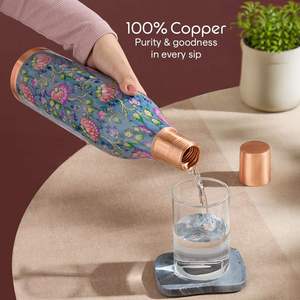 Blue Bloom <b>Copper</b> Water <b>Bottle</b> Decorative Print Pure <b>Copper</b> <b>Drinking</b> <b>Bottle</b> Leakproof Reusable Ayurvedic <b>Bottle</b> - Product Image 3