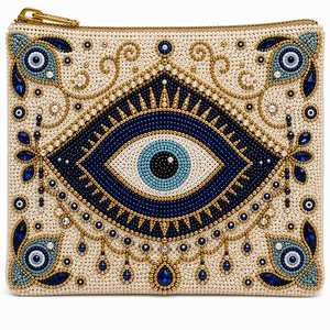 Pochette carrée noire perlée pour femme avec fermeture éclair, motif œil 'Catch Me Looking', porte-monnaie en perles de verre - Product Image 6