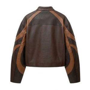 Mocha Lambskin Smooth Minimal Leather Jacket Fold Neckline Side Welt Pockets Clean Hem Line Fine Touch Sleeves <b>Women</b> <b>Coats</b> - Product Image 2