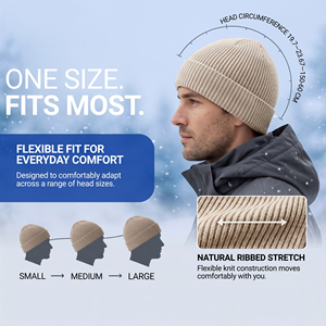 Bonnet en tricot de couleur unie pour hommes, bonnet côtelé en acrylique chaud et décontracté pour l'hiver, 56-58CM - Product Image 3