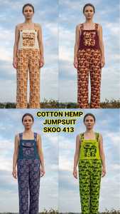 Women's New Vintage Fashionable Cotton Jumpsuit Breathable Eco-Friendly High Waist Square <b>Collar</b> One-Piece Outfit Regular Fit - Product Image 2