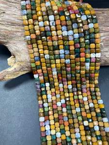 ลูกปัดหินแจสเปอร์ธรรมชาติทรงลูกบาศก์เหลี่ยมเพชรพลอย สีเขียวเหลืองน้ำตาลหลากสีสวยงาม สำหรับทำเครื่องประดับ - Product Image 2