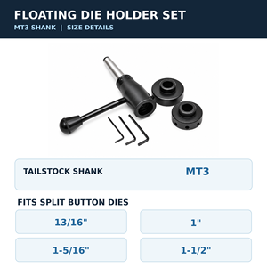 Ensemble de supports de matrices flottants MT3 pour tornos, pour matrices fendues de 13/16 pouces, 1 pouce, 1-5/16 pouces, 1-1/2 pouces - Product Image 2