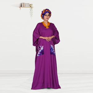 Caftán modesto de rayón con detalles estampados en contraste, bolsillos delanteros espaciosos, corte maxi fluido hasta el suelo, tela suave y transpirable, ideal para Eid. - Product Image 1