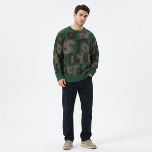 Suéter de punto personalizado para hombre, cuello redondo, estilo urbano americano, corte holgado, manga larga, jersey informal para otoño e invierno, venta al por mayor de fábrica - Product Image 2