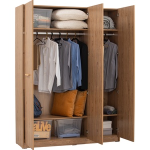Spacious 3 Door Oak Colour SAMOS Wardrobe Modern Bedroom Closet with Hanging Rail and Shelves Large <b>Clothes</b> <b>Storage</b> Solutions - Product Image 5