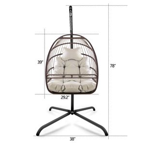 Sedia a dondolo a uovo resistente ai raggi UV per interni/esterni con supporto, pieghevole, antiruggine, con portabicchieri, ringhiera di sicurezza e cuscino inclusi - Product Image 6