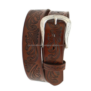 Ceinture en cuir Western unisexe à boucle florale de style vintage, marron, gravée, avec outillage manuel, tailles personnalisées, ceinture en cuir travaillée - Product Image 2