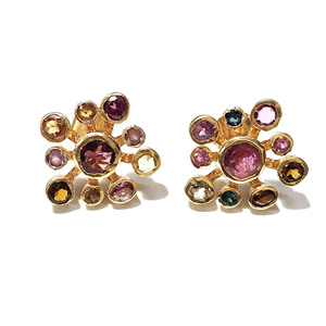 Multicolor Tourmaline Gemstone Stud <b>Earrings</b> 18K Gold Plated Sterling <b>Silver</b> Handmade Bohemian Statement Jewelry for Women - Product Image 1