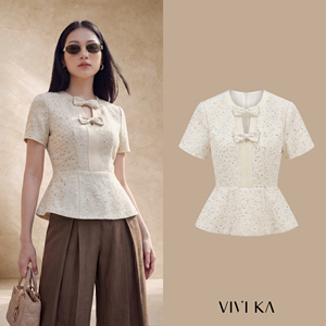 Blusa Casual de Fiesta de Manga Corta con Lazo de Lentejuelas y Cuello con Abertura para Mujer, Diseño Personalizado ODM OEM SUVI - Product Image 1