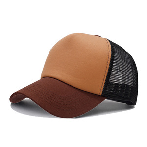 Gorra de béisbol trucker de algodón con malla, visera curva de 5/6 paneles, logotipo personalizado, ajustable, con bloques de color y patchwork, al por mayor - Product Image 3
