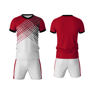 Conjunto de Uniforme de Fútbol para Hombre, Camiseta de Manga Corta con Estampado Rojo y Blanco, Secado Rápido, Corte Regular, para Todas las Temporadas, Nombre del Equipo Personalizable - Product Image 1