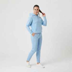 Ensemble de survêtement à capuche en polaire bleu clair pour femme, décontracté, toutes saisons, coupe classique, manches longues, couleur unie, respirant, vêtements de sport - Product Image 1