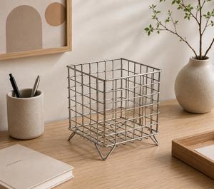 <b>Square</b> Metal <b>Storage</b> <b>Basket</b> | Minimalist Desk Organizer | Industrial and Bauhaus Style | Designer Fruit <b>Basket</b> - Product Image 5