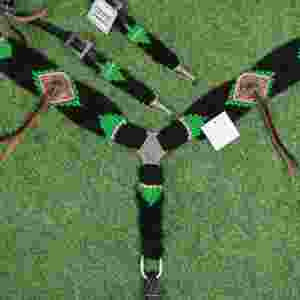 ชุดอุปกรณ์ม้าขนโมแฮร์สีเขียวและสีดำ พร้อมหนังอาร์เจนตินา ขนาดรอบเอว 32 นิ้ว ทำจากหนังอาร์เจนตินา - Product Image 4