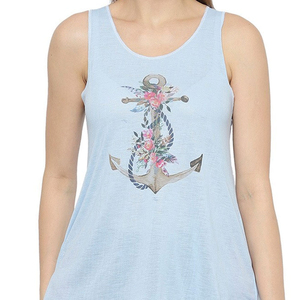 Camiseta sin mangas con estampado floral de ancla náutica para mujer, de algodón transpirable, corte holgado, para uso diario en primavera y verano, cuello redondo - Product Image 5