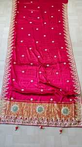 Sari Bandhani de Diseño con Borde Gotta Patti |   Ropa Étnica Rajasthani |   Sari Especial para Fiestas y Bodas - Product Image 4