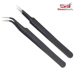 Pinzas para Extensión de Pestañas con Puntas de Fibra, Agarre Nano Profesional, 90 y 45 Grados, Acero Inoxidable para Extensión de Pestañas Rusas - Product Image 2